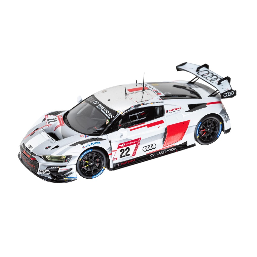 Audi R8 LMS GT3 modellautó, 24h Nürburgring 2023, 22 rajtszám, 1:43 méretarány
