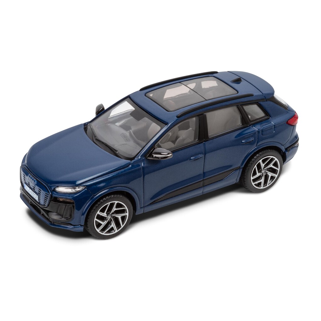 Audi Q6 e-tron modellautó, Ascari-kék metál, 1:43 méretarány